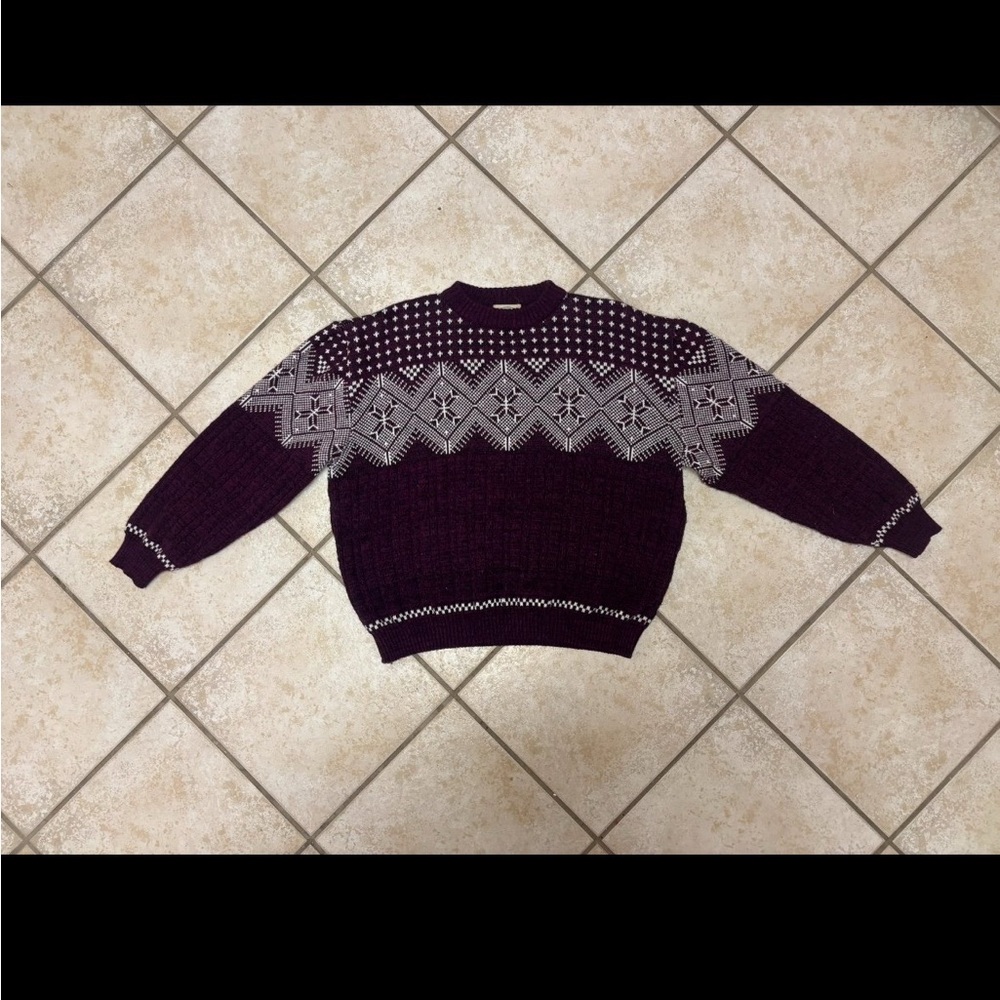 Vintage Purple Knit Crewneck Sweater FlatIron Mills 90s Winter Pullover Top Sz L